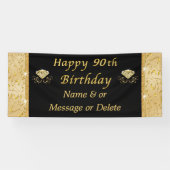 ゴージャスな黒と金ゴールド70番目の誕生日バナー 横断幕 (横)