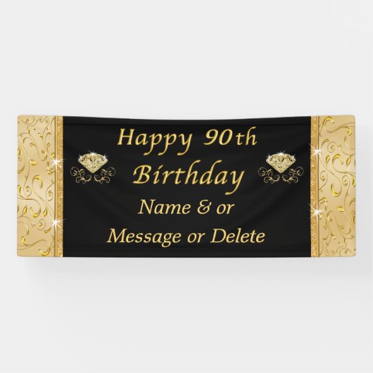 ゴージャスな黒と金ゴールド70番目の誕生日バナー 横断幕 (横)