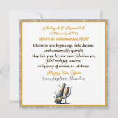 ゴージャスな黒人女性がシャンパンを開ける新年のお祝い カード (裏面)