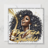 ゴージャスな黒人女性がシャンパンを開ける新年のお祝い カード (正面)