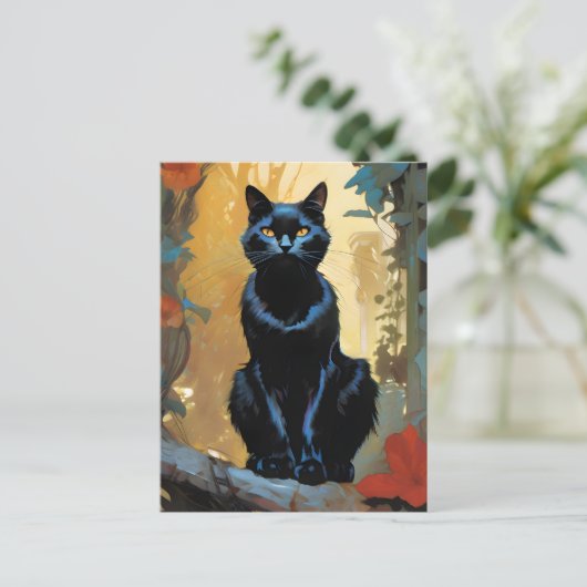 ゴージャスな黒猫はがき ポストカード (スタンド正面)