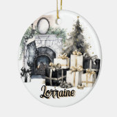 ゴージャスな黒、白と金ゴールドのクリスマスオーナメント セラミックオーナメント (左)