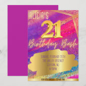 ゴージャスな21歳の誕生日パーティー招待状 招待状 (正面/裏面)