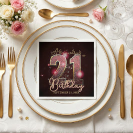 ゴージャスな21歳の誕生日 ローズゴールド ピンクグリッター スタンダードカクテルナプキン