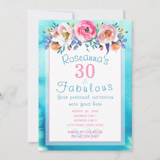 ゴージャスな30と素晴らしいフローラ 招待状 (正面)