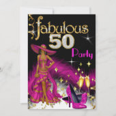 ゴージャスな50パーティーのピンクのドレスとシャンパン 招待状 (正面)