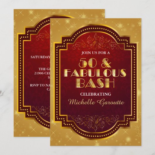 ゴージャスな50歳の誕生日パーティー招待状 招待状 (正面/裏面)