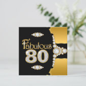 ゴージャスな80 80歳の誕生日 ゴールド ブラック ダイヤモンド 招待状 (スタンド正面)