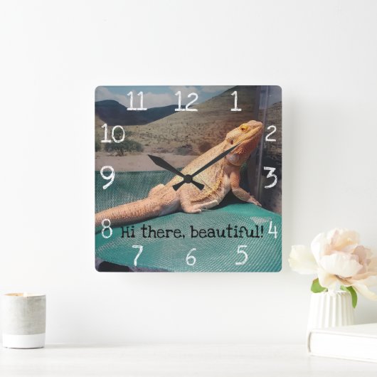 ゴージャスひげドラゴン写真デザイン スクエア壁時計 (ホーム)