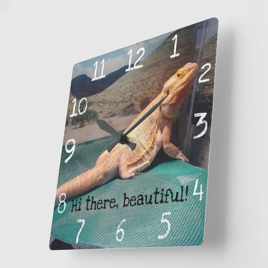 ゴージャスひげドラゴン写真デザイン スクエア壁時計 (傾斜)