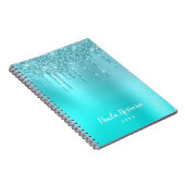 ゴージャスアクアブルーミント&ターコイズグリッタードリップ ノートブック (右側)
