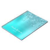 ゴージャスアクアブルーミント&ターコイズグリッタードリップ ノートブック (左側)