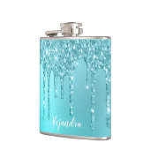 ゴージャスアクアブルーミント&ターコイズグリッタードリップ フラスク (左)