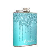 ゴージャスアクアブルーミント&ターコイズグリッタードリップ フラスク (右)
