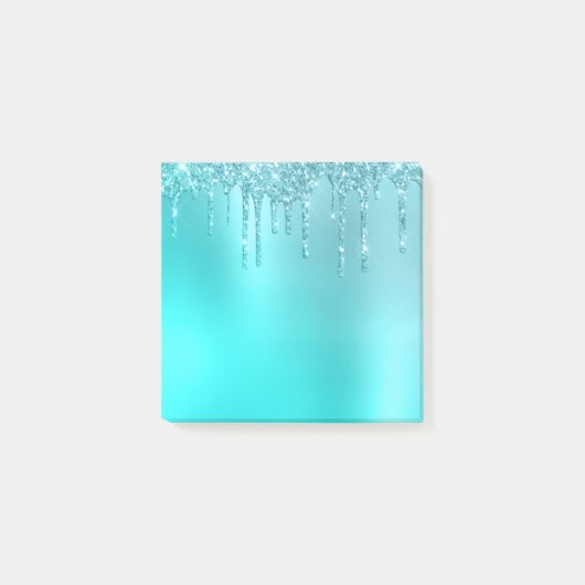 ゴージャスアクアブルーミント&ターコイズグリッタードリップ ポストイット (正面)