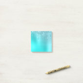 ゴージャスアクアブルーミント&ターコイズグリッタードリップ ポストイット (デスク上)