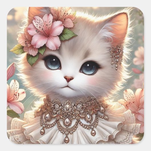 ゴージャスアザレアプリンセス猫 スクエアシール (正面)
