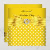 ゴージャスイエロー白水玉模様誕生会 招待状 (正面/裏面)