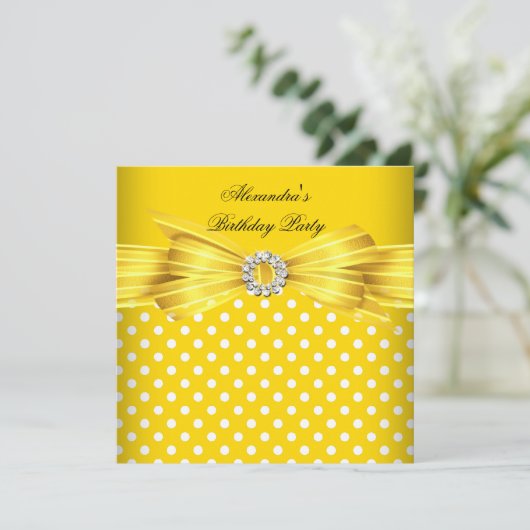 ゴージャスイエロー白水玉模様誕生会 招待状 (スタンド正面)