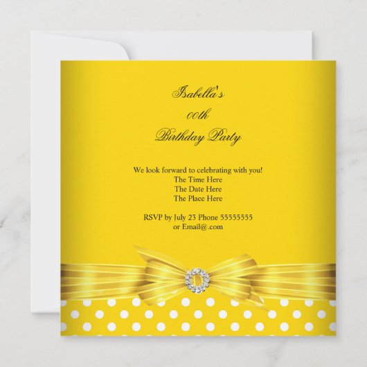 ゴージャスイエロー白水玉模様誕生会 招待状 (裏面)