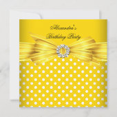 ゴージャスイエロー白水玉模様誕生会 招待状 (正面)