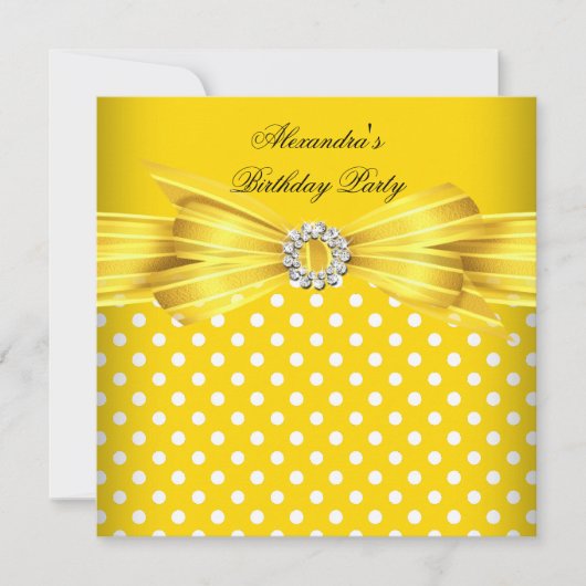 ゴージャスイエロー白水玉模様誕生会 招待状 (正面)