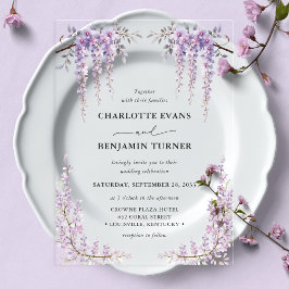 ゴージャスウォーターカラーフジテリアフローラ庭園の結婚式 アクリル招待状