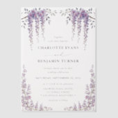 ゴージャスウォーターカラーフジテリアフローラ庭園の結婚式 ベラム紙招待状 (正面)