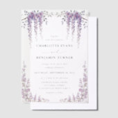 ゴージャスウォーターカラーフジテリアフローラ庭園の結婚式 ベラム紙招待状 (オフセット)