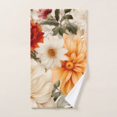 ゴージャスウォーター色フローラプリントオレンジ秋 バスタオルセット (ハンドタオル)