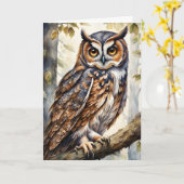 ゴージャスウッドフクロウオンツリーブランチ離れ空白の カード (黄色い花)