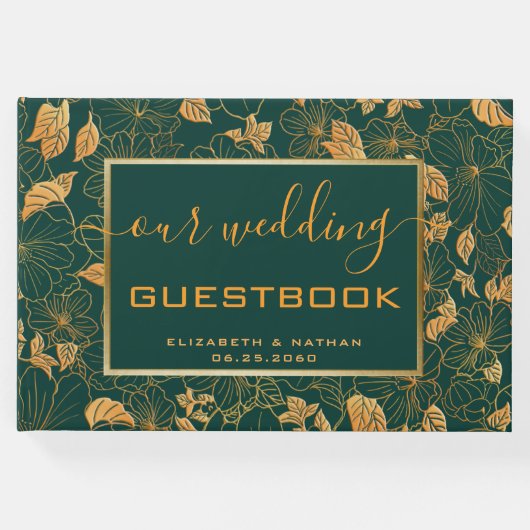 ゴージャスエメラルドグリーン&金ゴールド結婚ズゲストブック ゲストブック (正面)