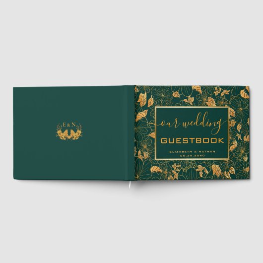 ゴージャスエメラルドグリーン&金ゴールド結婚ズゲストブック ゲストブック (全面)