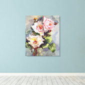 ゴージャスエレガントなピンクのバラのウォーター絵画カラー キャンバスプリント (インサイチュ (ウッドフロア))