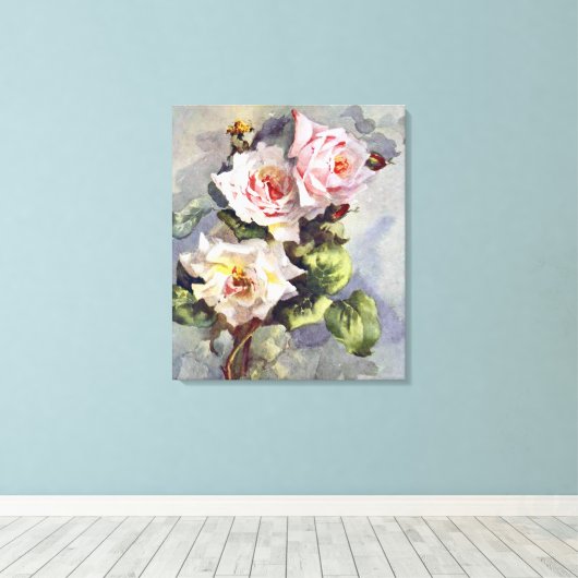 ゴージャスエレガントなピンクのバラのウォーター絵画カラー キャンバスプリント (インサイチュ (ウッドフロア))