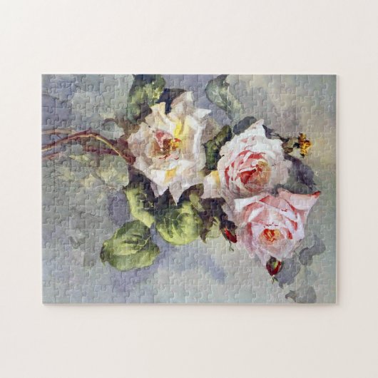 ゴージャスエレガントなピンクのバラのウォーター絵画カラー ジグソーパズル (横)
