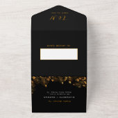 ゴージャスエレガントなブラック&金ゴールドフローラの葉 オールインワン招待状 (外側)