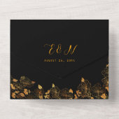 ゴージャスエレガントなブラック&金ゴールドフローラの葉 オールインワン招待状 (裏面)