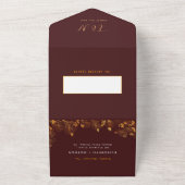 ゴージャスエレガントなブルゴーニュと金ゴールドフローラの葉 オールインワン招待状 (外側)