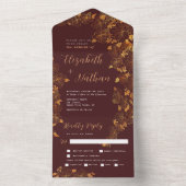 ゴージャスエレガントなブルゴーニュと金ゴールドフローラの葉 オールインワン招待状 (内側)