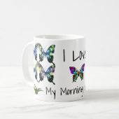 ゴージャスエレガントな蝶とタイポグラフィ コーヒーマグカップ (正面左)