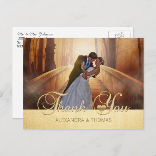 ゴージャスエレガントな金ゴールドハートありがとうご結婚ざう ポストカード (正面/裏面)
