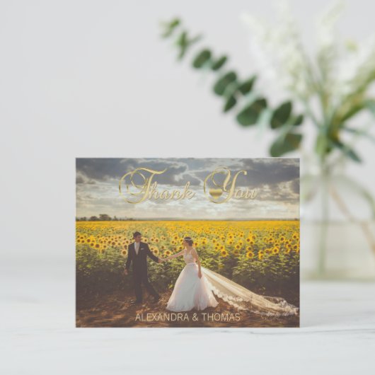 ゴージャスエレガントな金ゴールドハートありがとうご結婚ざう ポストカード (スタンド正面)