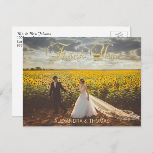 ゴージャスエレガントな金ゴールドハートありがとうご結婚ざう ポストカード (正面/裏面)