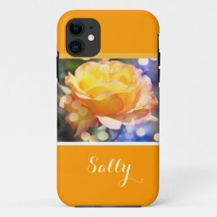 ゴージャスエレガントな黄色いバラの花と名前 iPhone 11 ケース