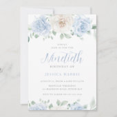 ゴージャスエレガントブルー&ホワイトフローラ90誕生日 招待状 (正面)