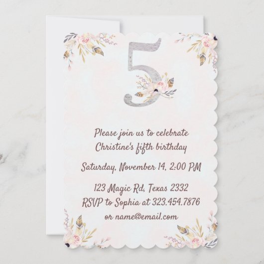 ゴージャスエレファントボホフローラ第五誕生日 招待状 (裏面)