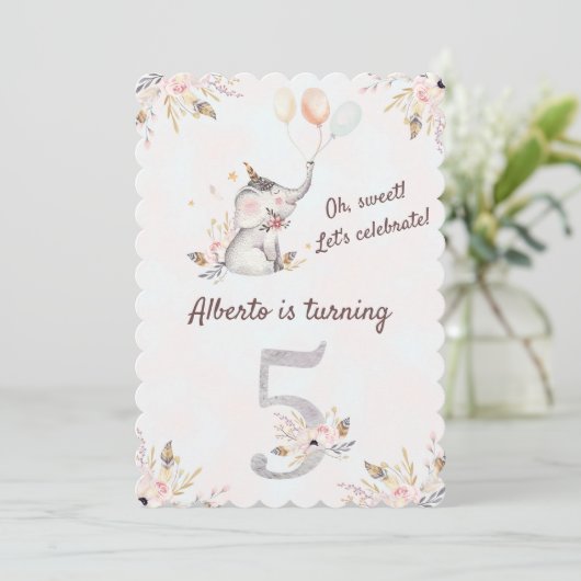 ゴージャスエレファントボホフローラ第五誕生日 招待状 (スタンド正面)