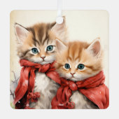 ゴージャスオレンジの子猫カップル クリスマス メタルオーナメント (正面)