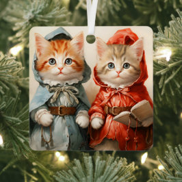 ゴージャスオレンジの子猫カップル クリスマス メタルオーナメント